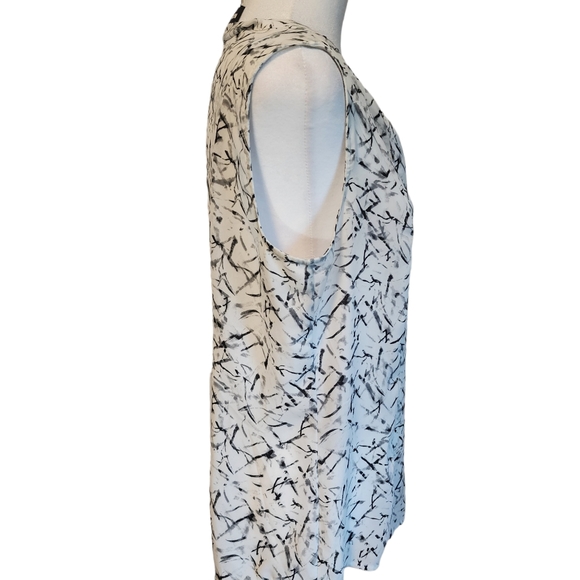 EUC Karl Langerfeld Paris Sleeveless Tie Neck Abstract Shell Blouse - Picture 5 of 10